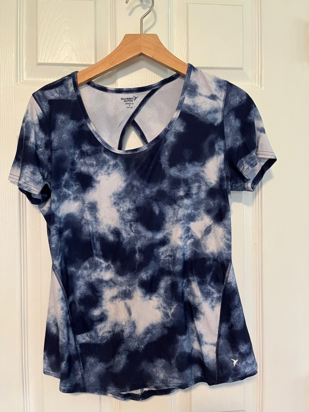 Old Navy Active Navy and White Tie-Dye Short Sleeve Tee with Crisscross Back
